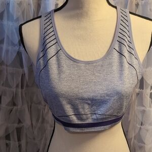 Fabletics Light Gray Sports Bra with Navy Accents
